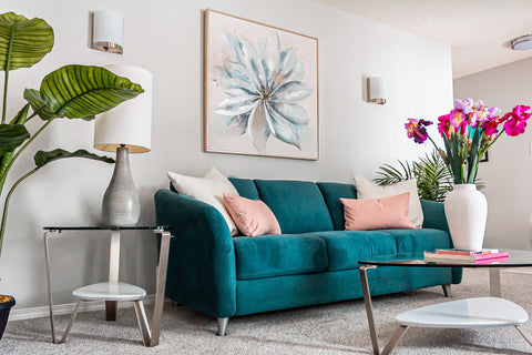 Teal Sofa in a new decorated room