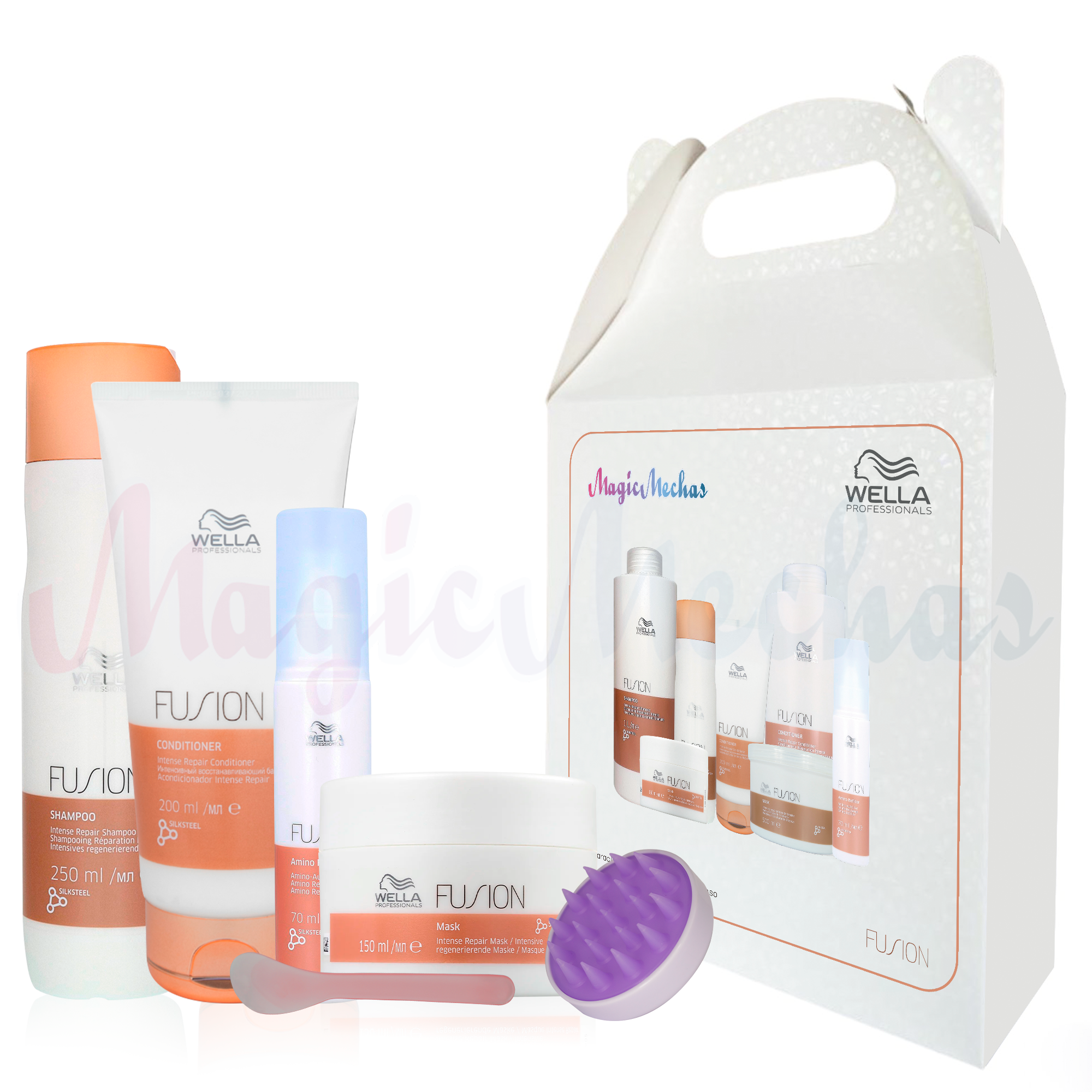 Kit4 Wella Fusion Shampoo + Acondicionador + Mascarilla + Reparador Con Aminoácidos Wella