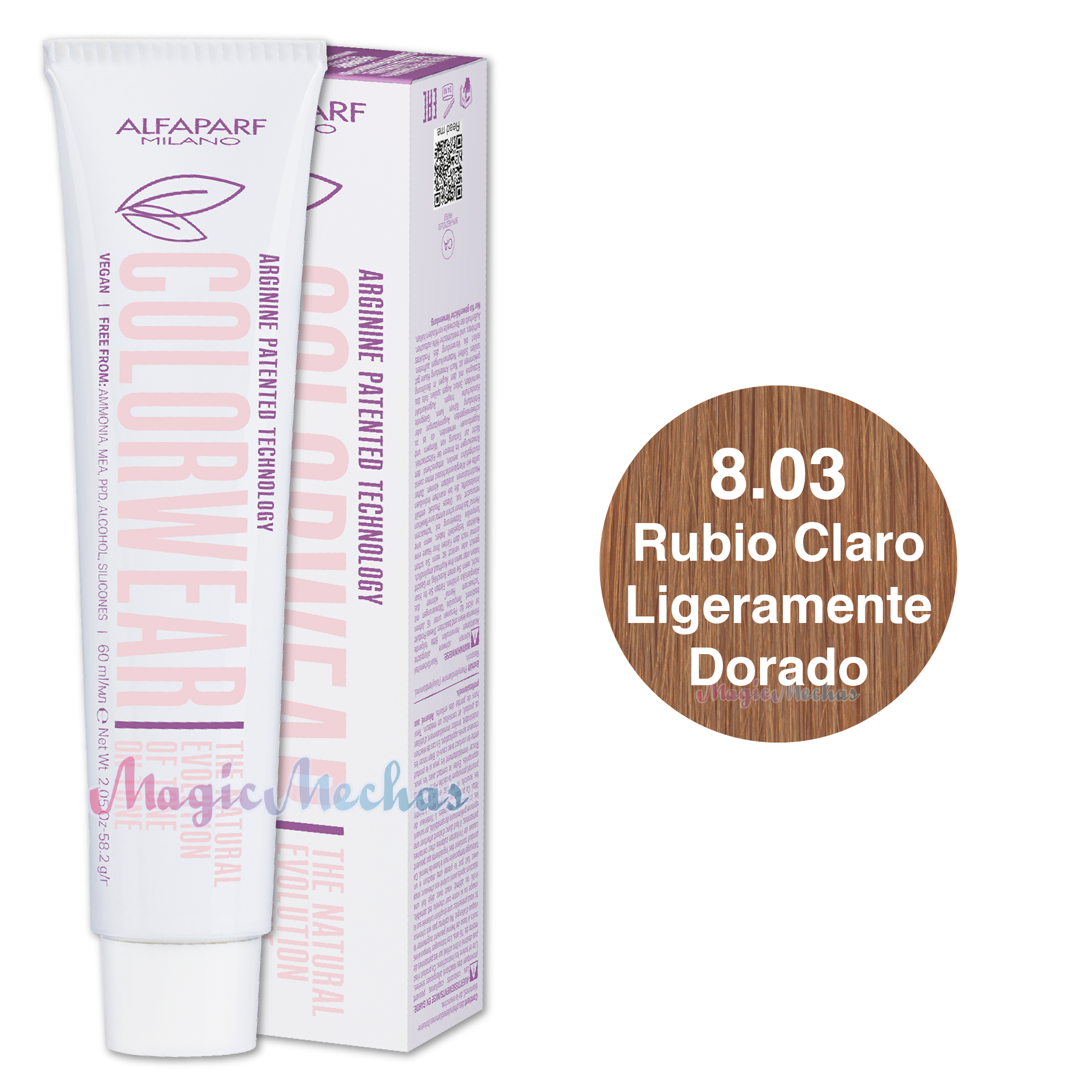 Alfaparf Colorwear Tintes Tono Sobre Tono # 8.03 Rubio Claro Ligeramente Dorado 60mL. Alfaparf