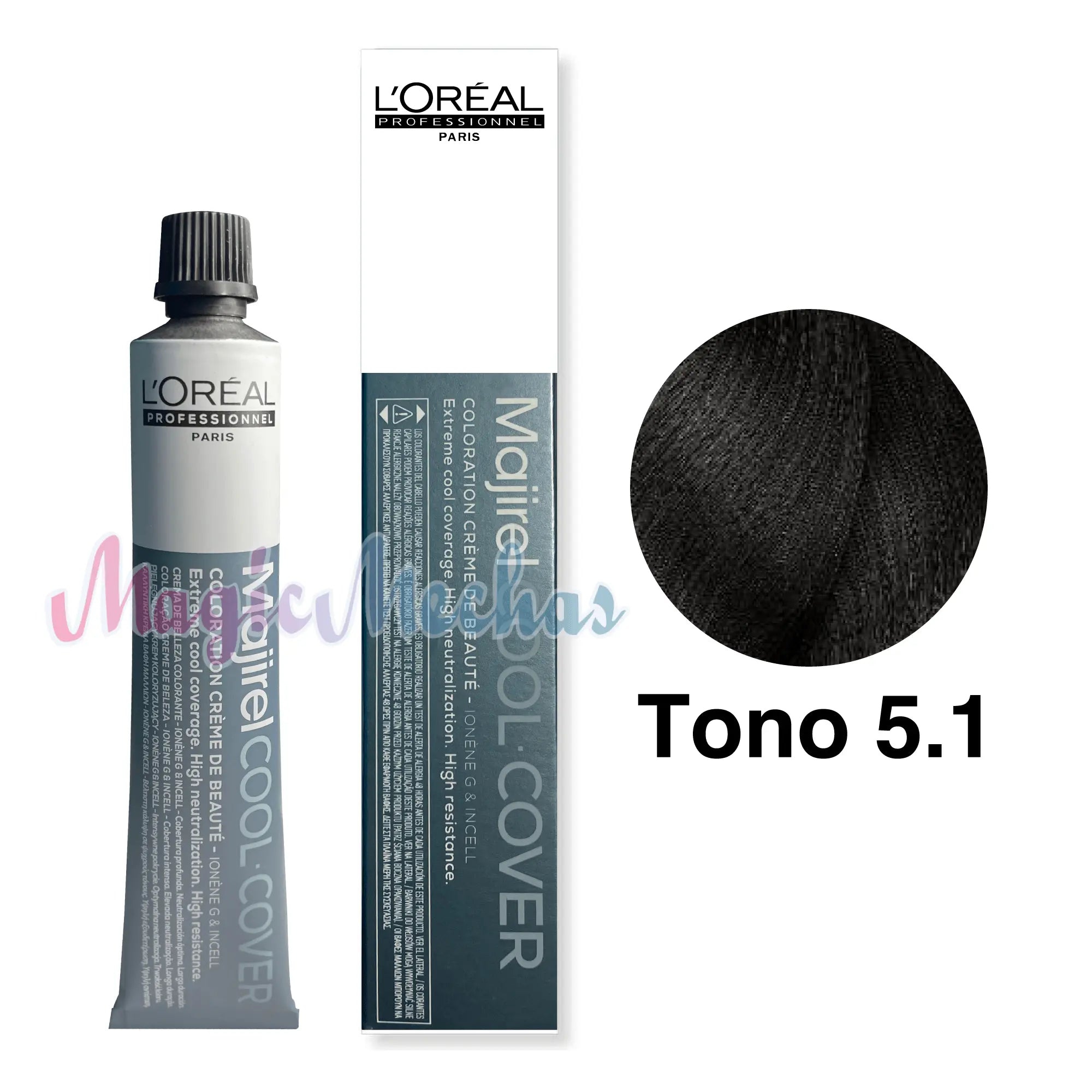 Tinte Majirel Tono 5.1 Cool Cover Castaño Claro Ceniza 50mL - Magic Mechas