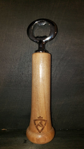 Custom Made Carrot Stick Sports Bottle Opener made from the handle of a real baseball bat