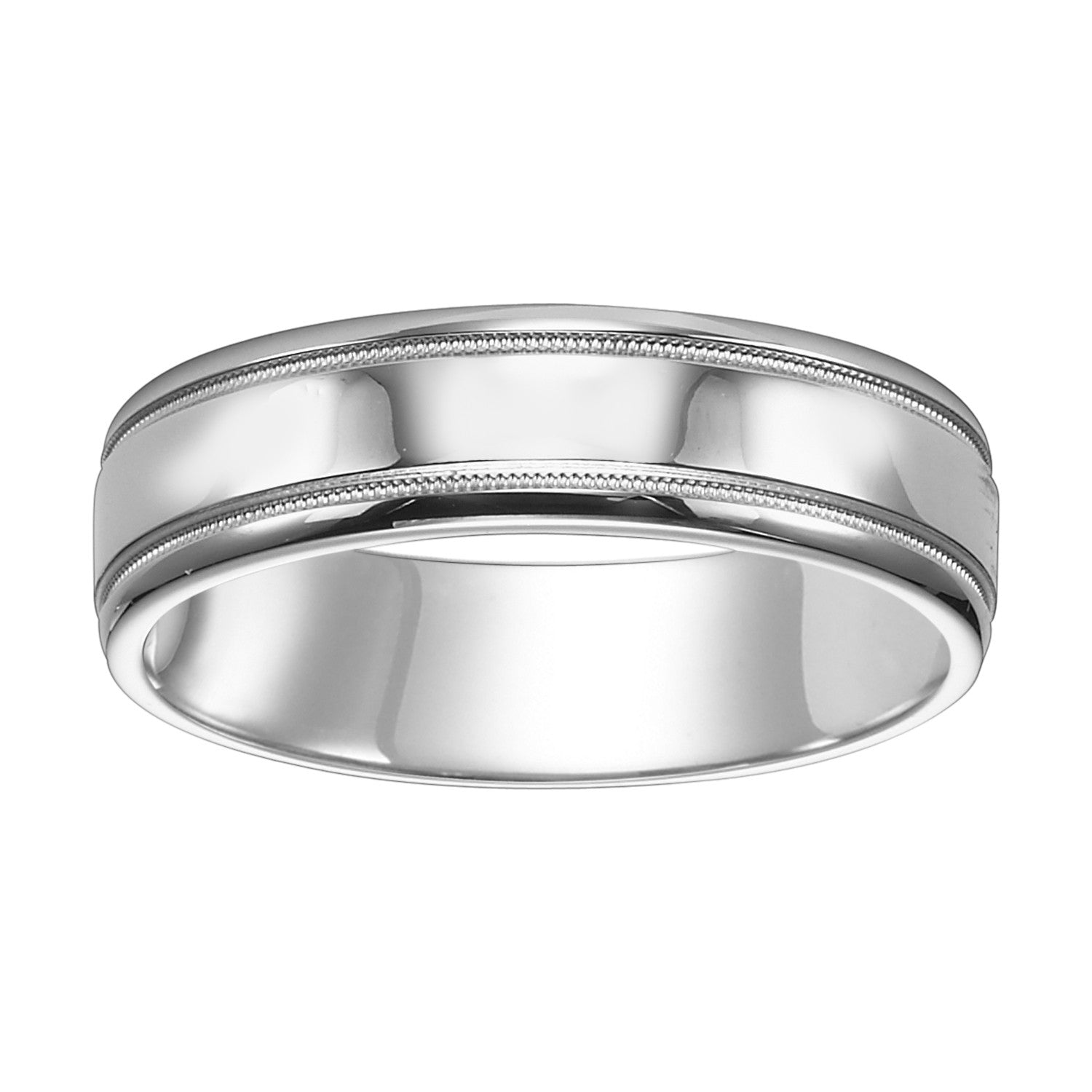 6mm Comfort Fit 14K White Gold Wedding Band, Millgrain