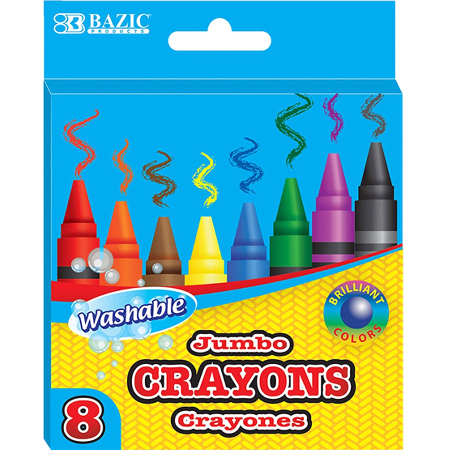 BAZIC 8 Colors Broad Line Jumbo Washable Markers Classroom Pack