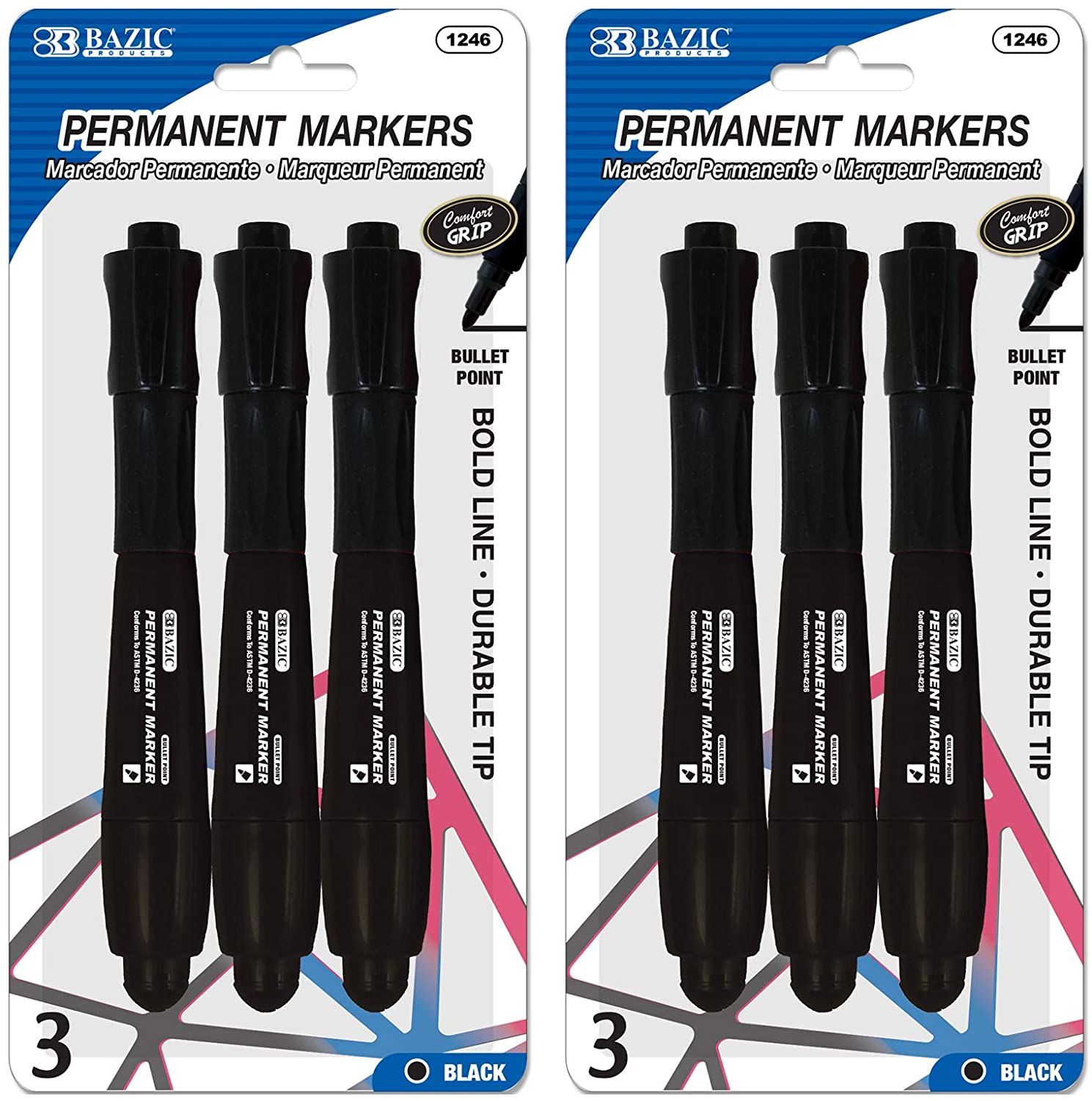 Bazic Black Chisel Tip Desk Style Permanent Markers (3/pack)