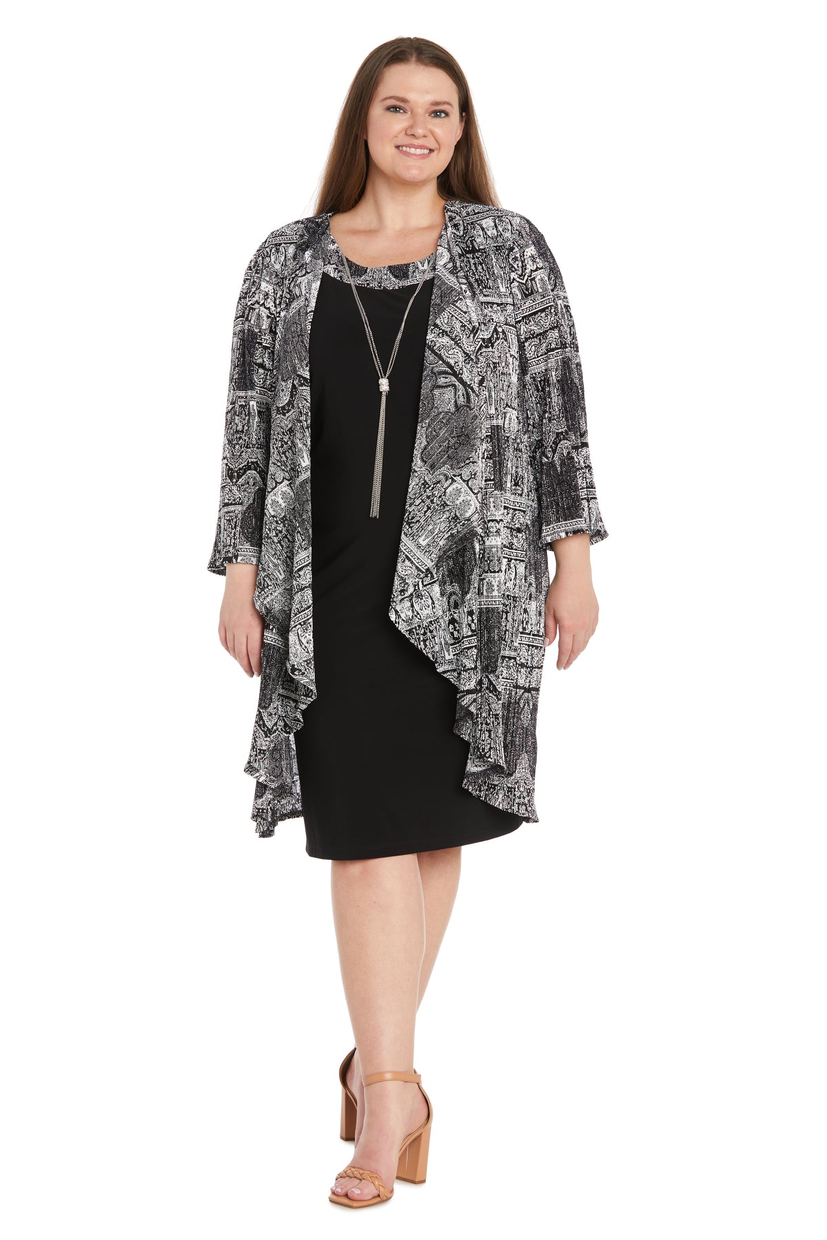 Pleated Printed Flyaway Jacket Dress - Plus