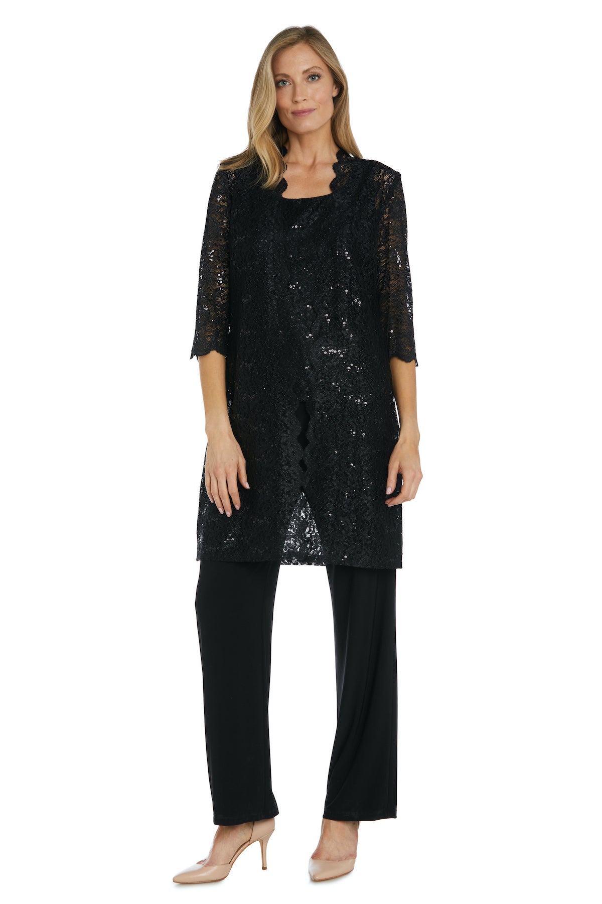 Shift Dress with Embellished Neckline and Sheer Jacket - Plus