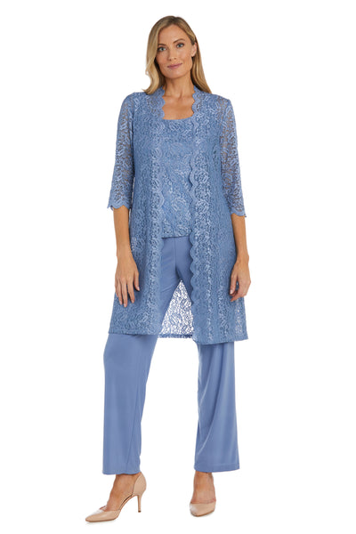 Petite Women Crinkle Pantsuit with Chiffon Jacket and Necklace Set