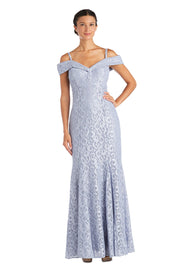 Off the Shoulder Fishtail Evening Gown with Full Body Shimmer Lace