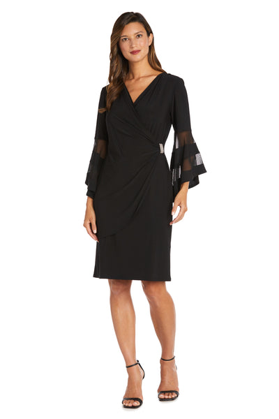 Wraparound Knee-Length Dress with Bell Sleeves – R&M Richards