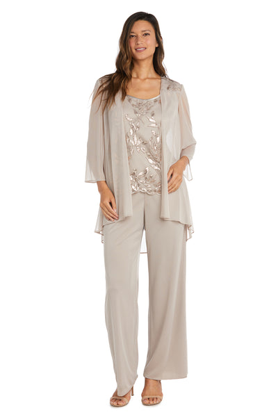 Three Piece Pant Suit with Sheer Inserts, Beading and Diamante