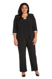 Sleeveless Square Neckline Top and Straight Leg Pants with Matching Jacket - Plus
