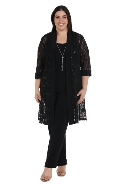 Three Piece Pant Suit with Sheer Inserts, Beading and Diamante - Plus – R&M  Richards