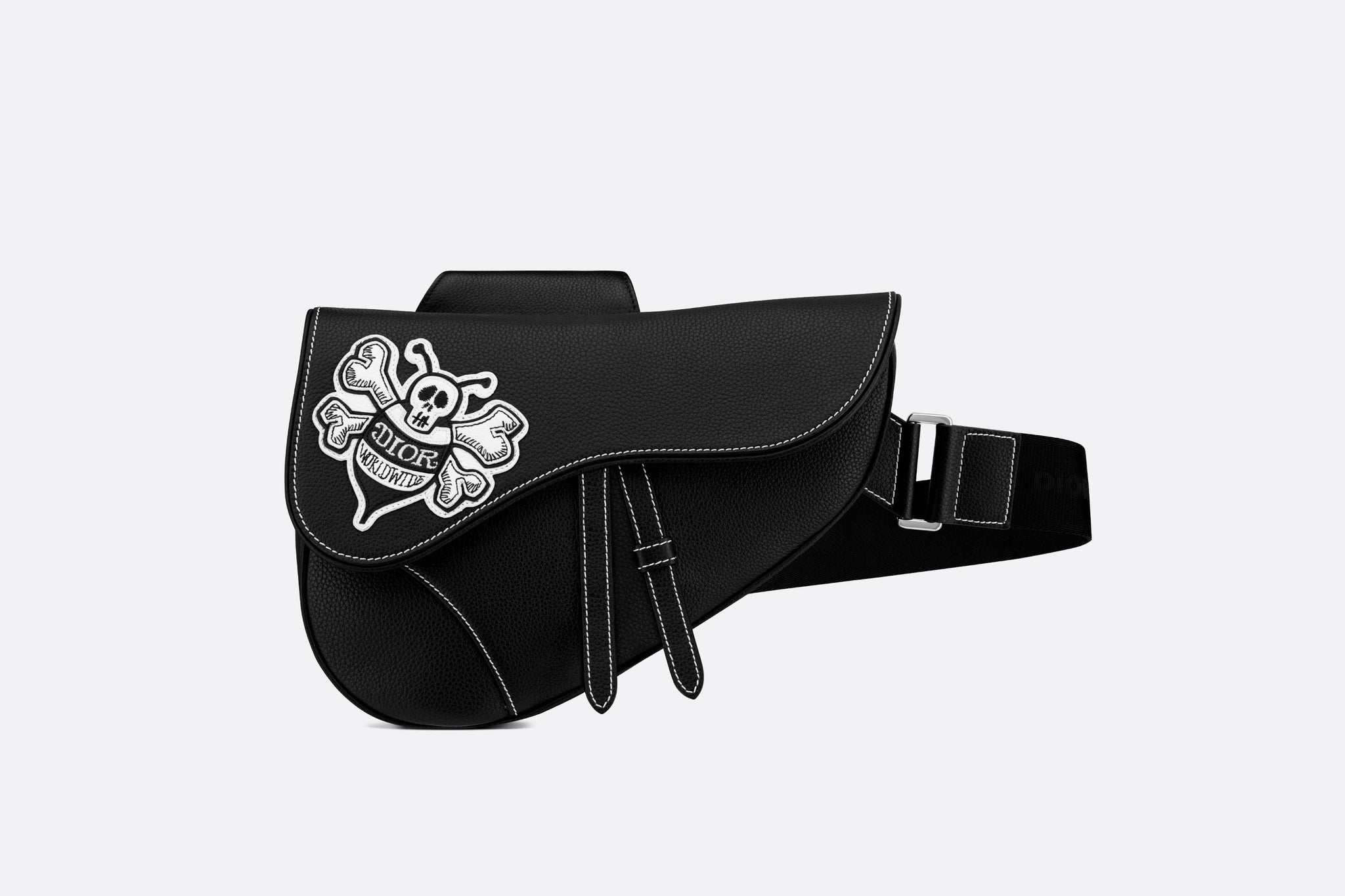 Saddle Bag • Black Grained Calfskin with DIOR AND SHAWN Bee Patch Embr – Dior Couture UAE
