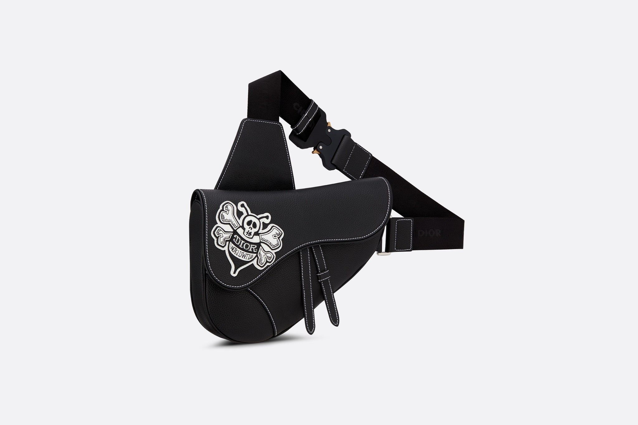 Saddle Bag • Black Grained Calfskin with DIOR AND SHAWN Bee Patch Embr – Dior Couture UAE