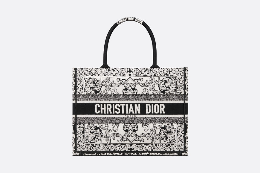 Large Dior Book Tote White Multicolor Indian Animals Embroidery (42 x 35 x  18.5 cm)