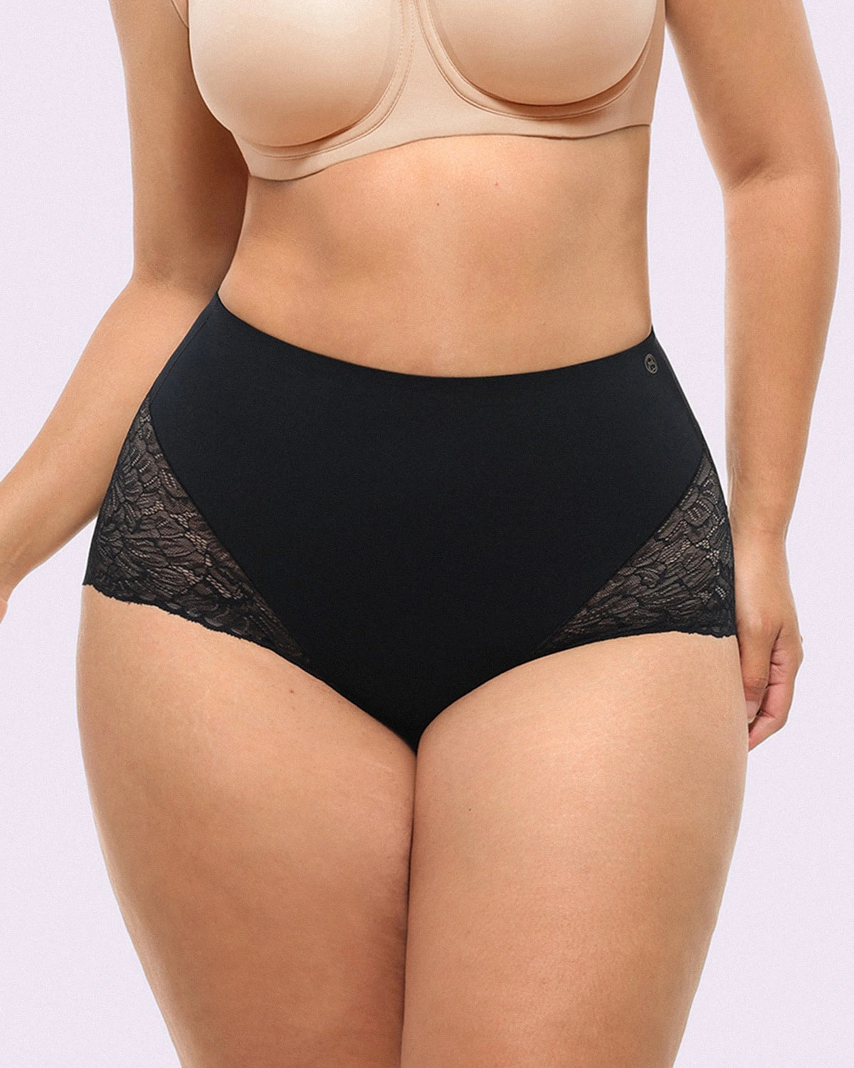 Bare Essentials MeshSmooth Mid-Waist Lace Panty - Black / 2X