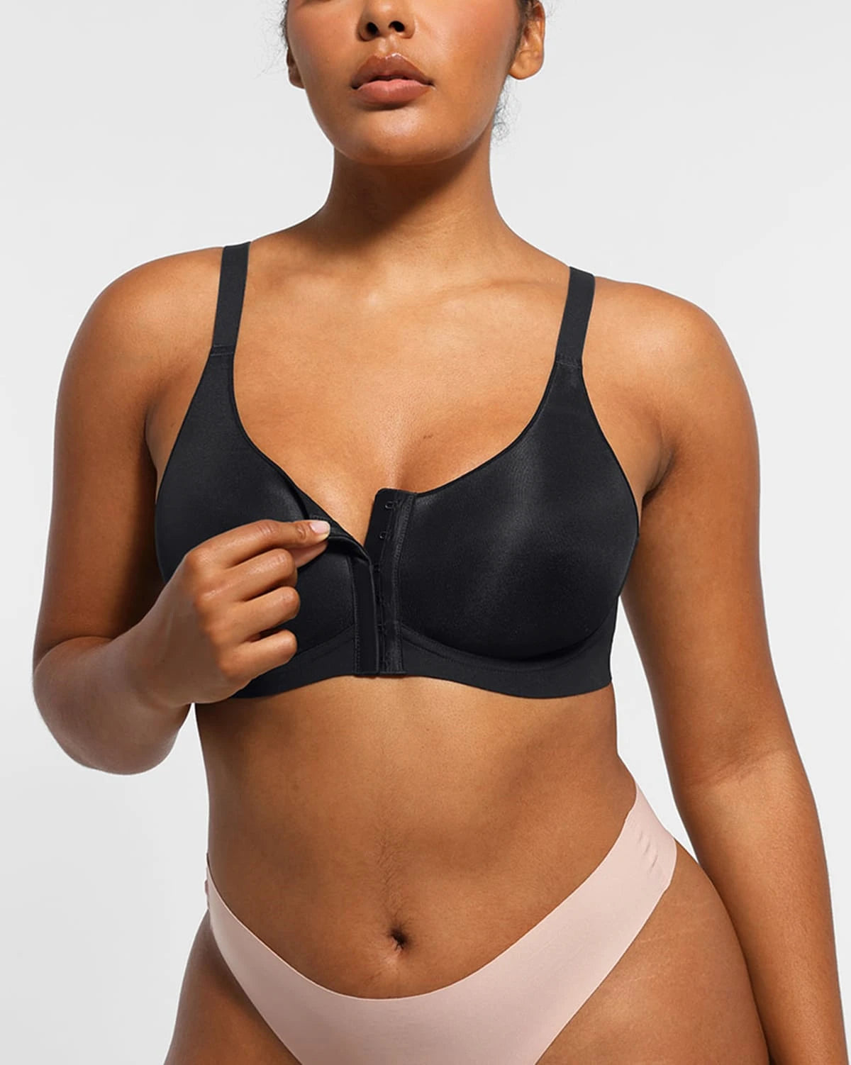 Bare Essentials Cream Touch Wireless Front-Hook Back Smooth Bra - Black / 38D