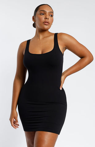 Cozy Ribbed Low-Back Shaping Dress