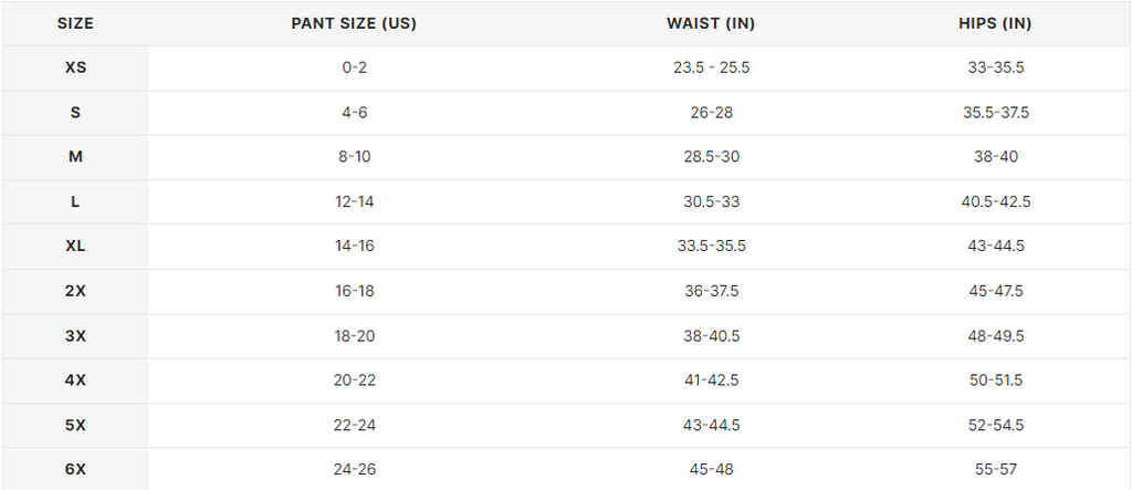 shapewear size chart