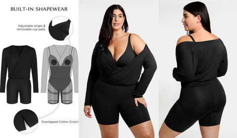 Built-in Shapewear 2-in-1 Overlapping V-Neck Top