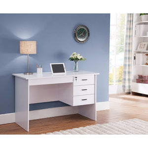 Modern Office Desk With Three Locking Drawers White Granjeur