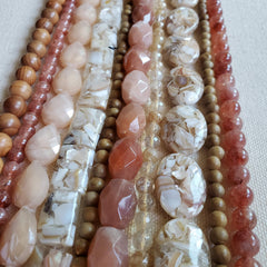 Peach-Rose beads, shell beads, wood beads