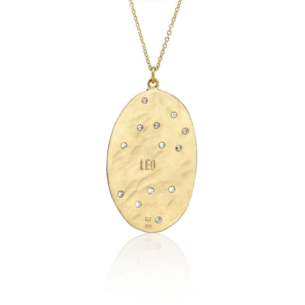 Hand made in Los Angeles Brooke Gregson 14k gold Zodiac Astrology Leo Diamond Necklace back view