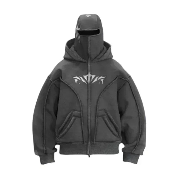 Y2K Phantom Hoodie Zip Up Double Hat Balaclava Embroidery 21