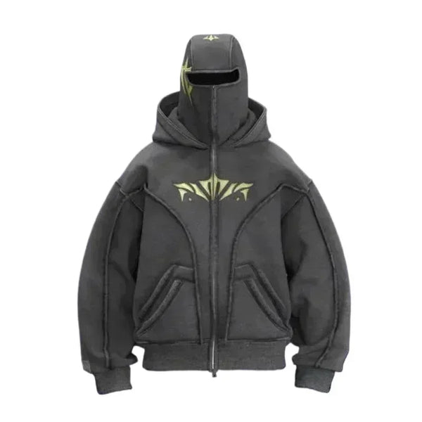 Y2K Phantom Hoodie Zip Up Double Hat Balaclava Embroidery 22