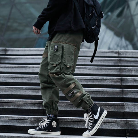 INFINIT Frizz Black Cargo Pants for Mens, Hip hop pants pocket