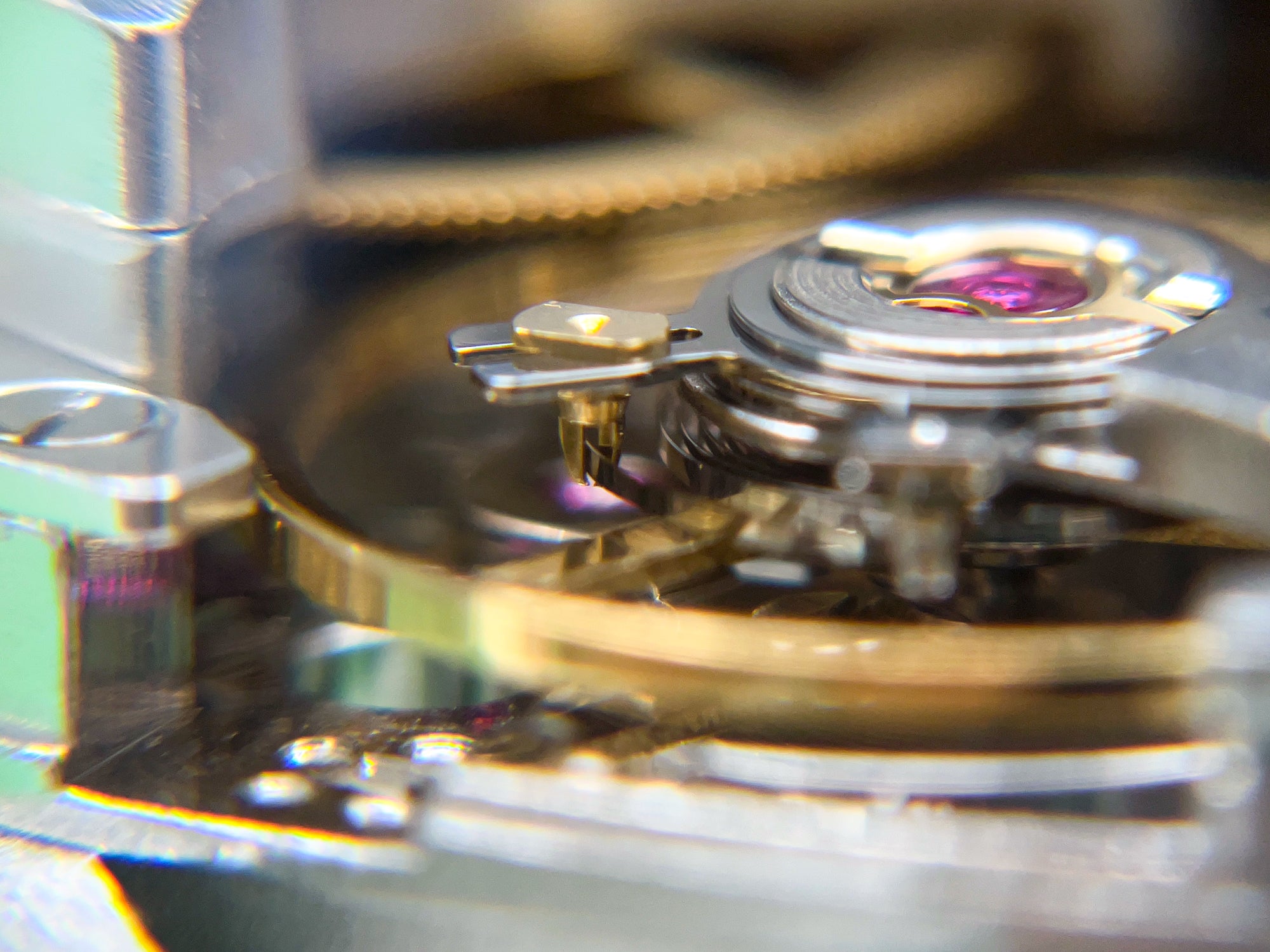 Etachron regulator pins on a Swiss watch movement