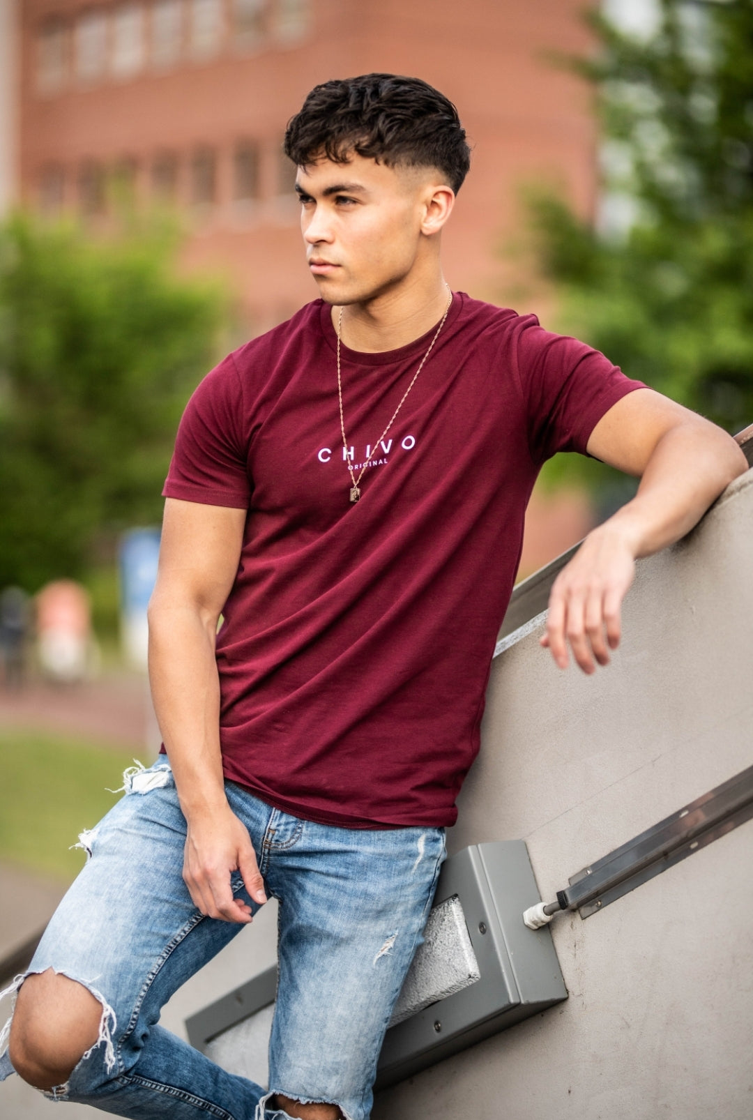 Openlijk oosten biologisch Heren Original T-shirt Bordeaux Rood – C H I V O