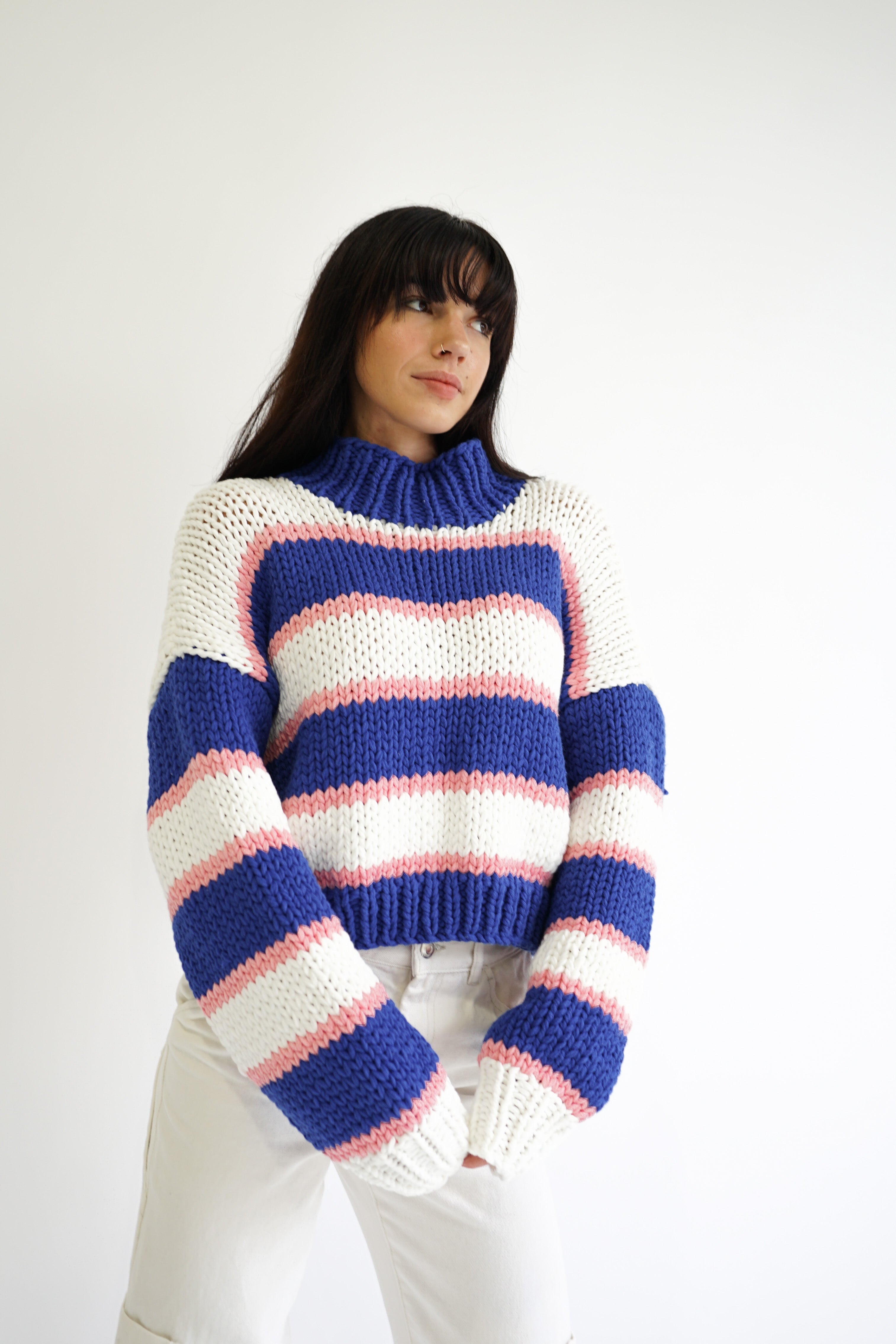 Zora Chunky Striped Sweater — Blue/Pink – Yellow The Label