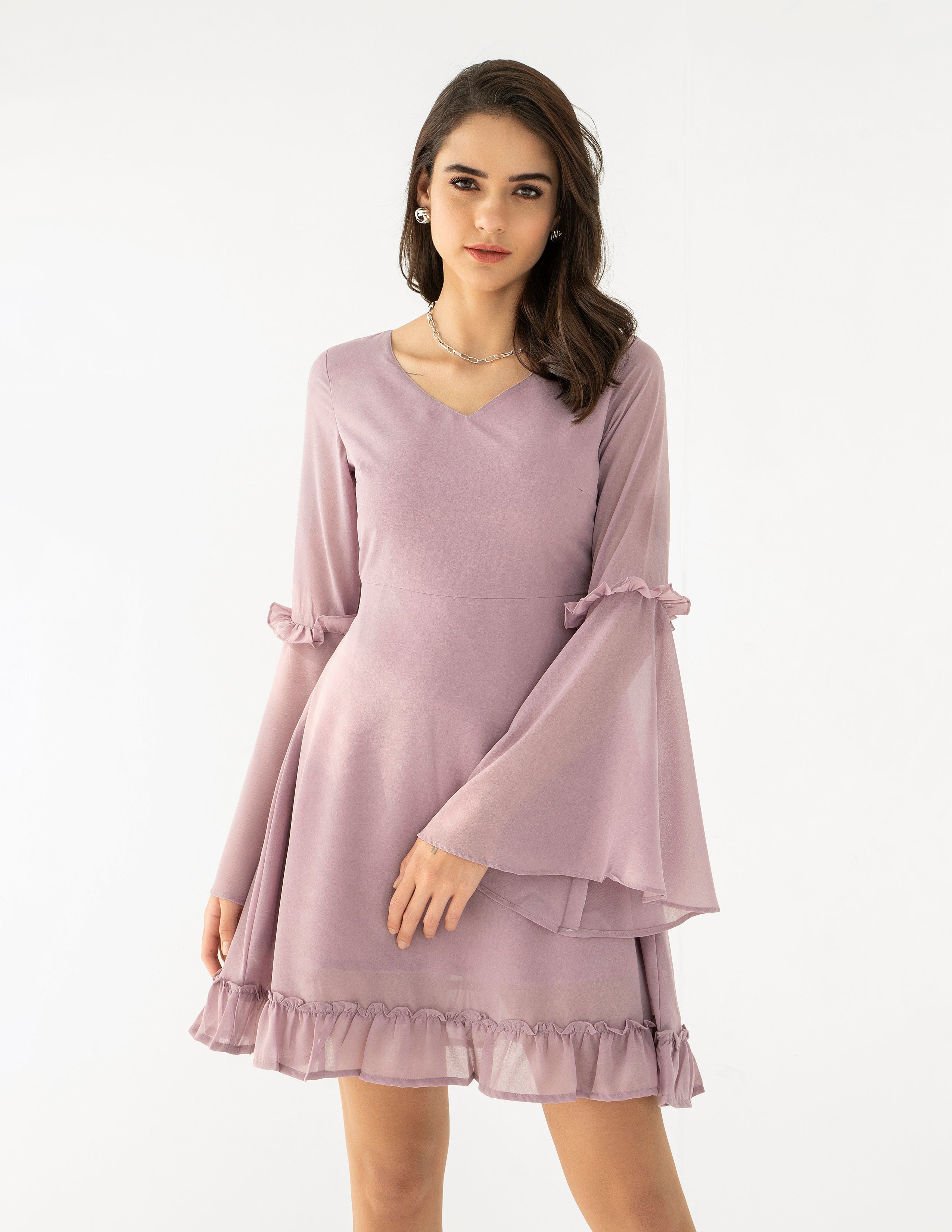 Lavender calf length Satin dress