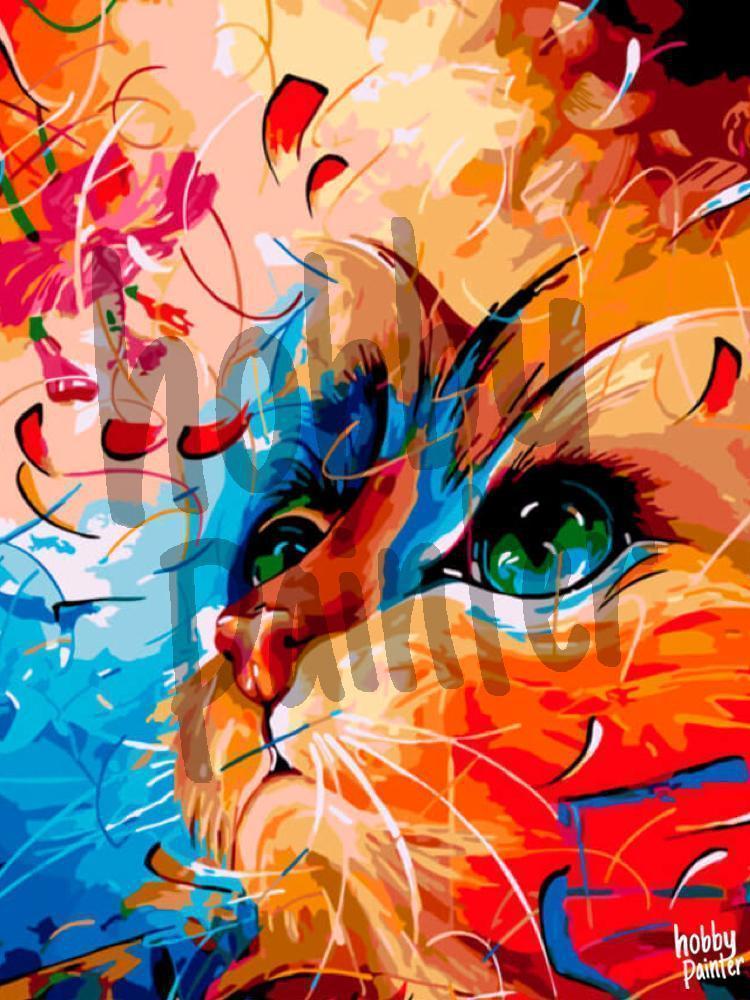 Stamboom Kloppen kopen Schilderen op nummer Gekleurde kat – Hobby Painter