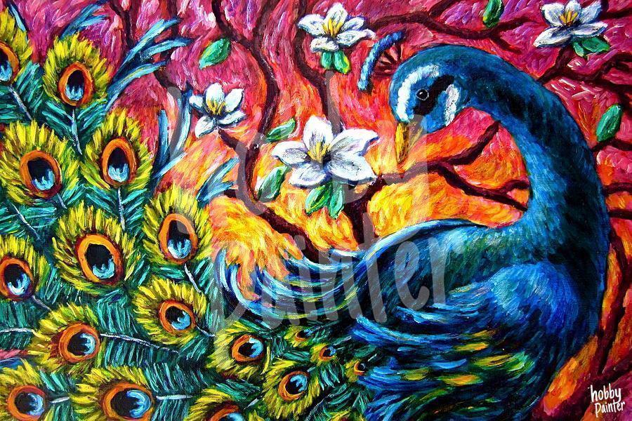 Zwerver Pluche pop Visa Schilderen op nummer Gekleurde pauw – Hobby Painter