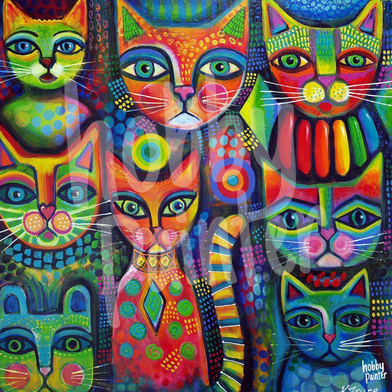 Schilderen op nummer Katten gekleurd Hobby Painter