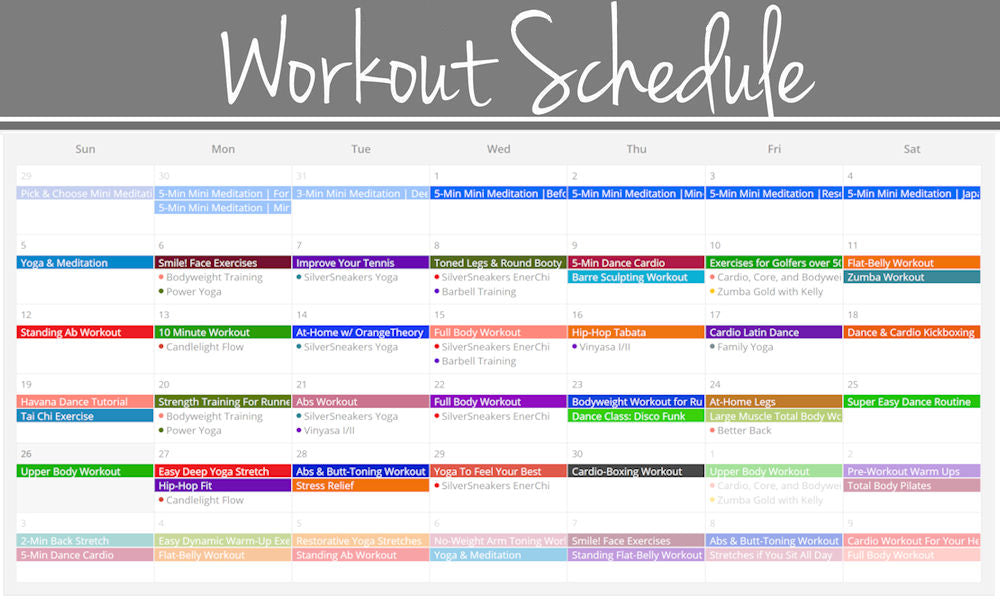 free online calendar workouts