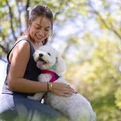 A woman with her dog.