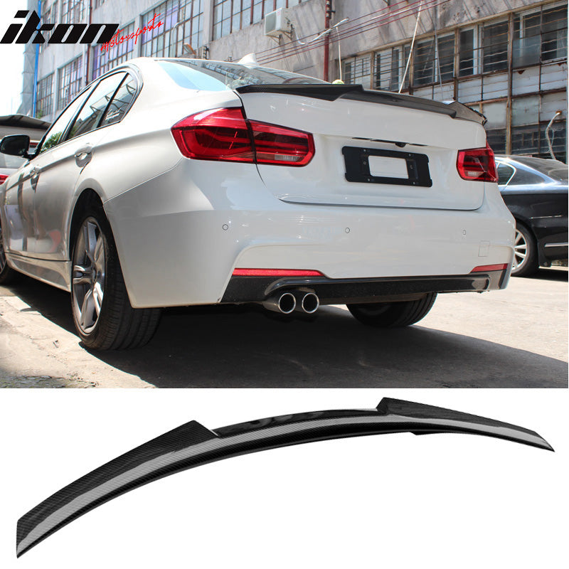 Trunk Spoiler Compatible With 2012-2020 BMW 3-Series F30 F80, P Style  Carbon Fiber Black Trunk Boot Lid Deck Lip Spoiler Wing By IKON MOTORSPORTS