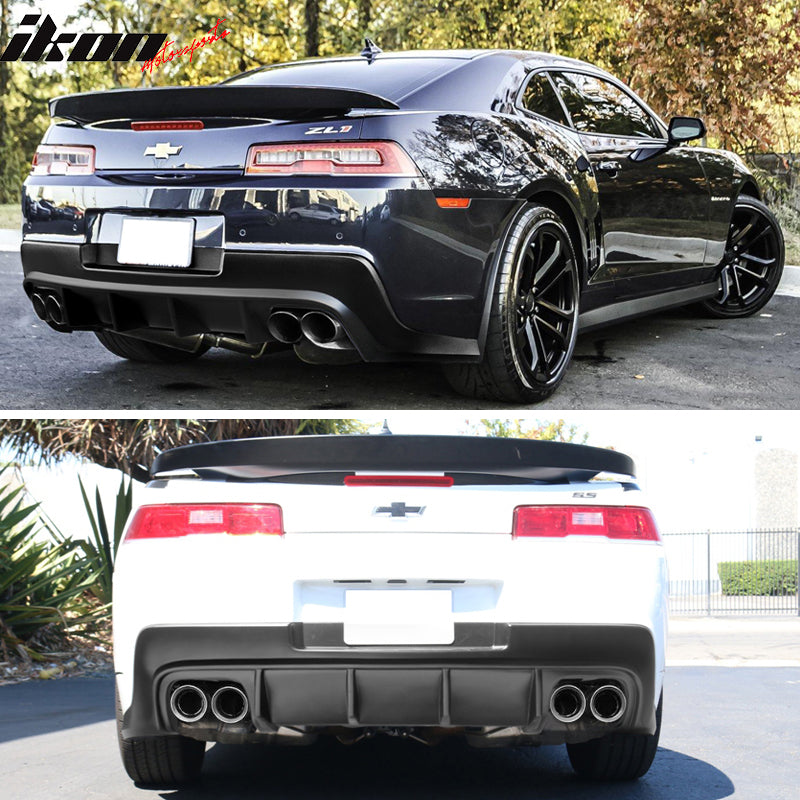 IKON MOTORSPORTS, Rear Diffuser Compatible With 2014-2015 Chevrolet Camaro,  ZL1 Style Matte Black PP Lower Valance Rear Bumper Lip – Ikon Motorsports