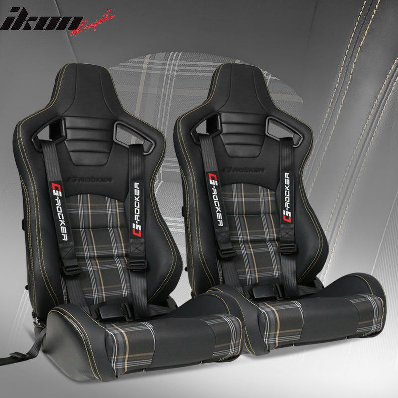 Universal Recline Racing Seat PU Carbon Red Plaid & Dual Slider
