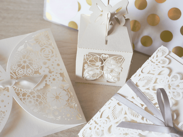 Wrapped gifts in white wrapping paper