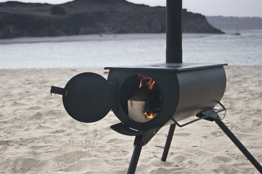 Anevay Frontier woodburning stove on a beach
