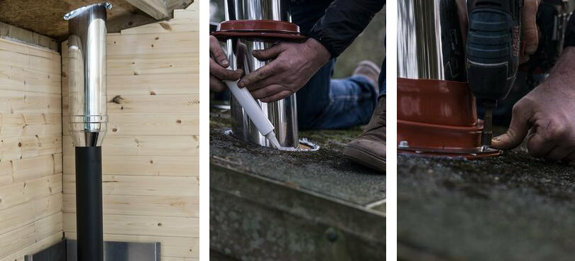 Woodburning stove shed installation