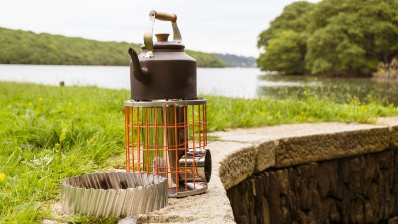 Kettle on top of a Horizon rocket stove