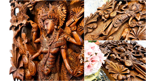 Hindou Mandir Yoga Saraswati déesse Temple bois sculpté Art Sculpture