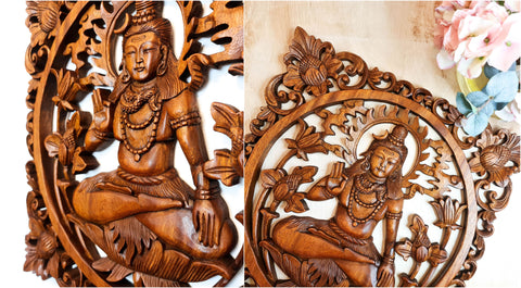 Hindou Mandir Lord Siva Méditation Sculpture d'art en bois faite à la main Easternada