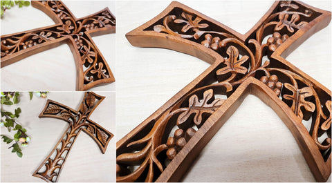 Christian Bible Jesus Cross Handmade Wooden Sculpture Art Décor Easternada