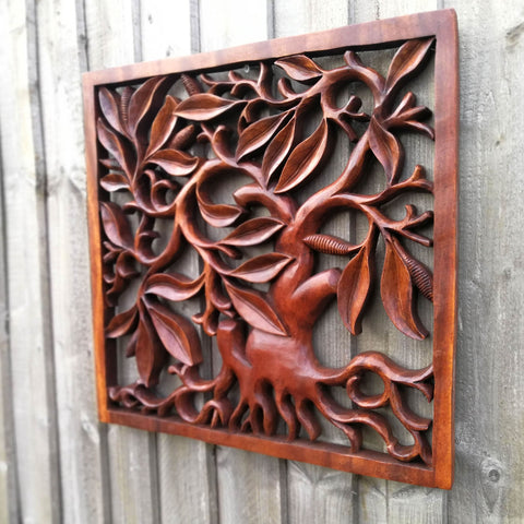 Handmade carved wooden wall art fortune - Easternada